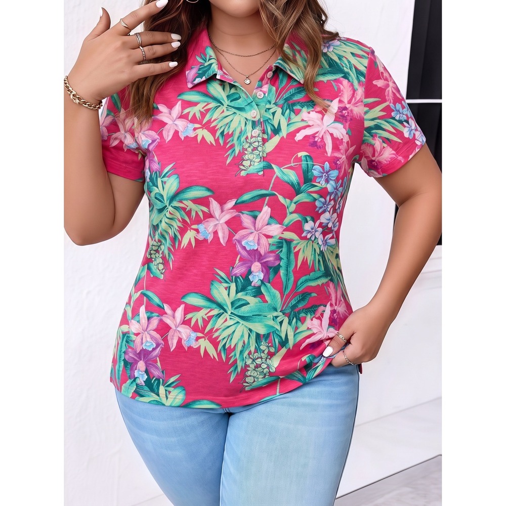 Tommy Bahama Floriana Polo Shirt L Raspberry Sorbet Tropical Floral NWT TW216225